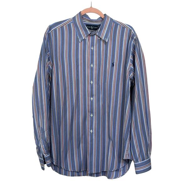 Ralph Lauren Classic Fit Oxford Men's Long Sleeve Button Up Shirt XL Striped - Picture 2 of 7